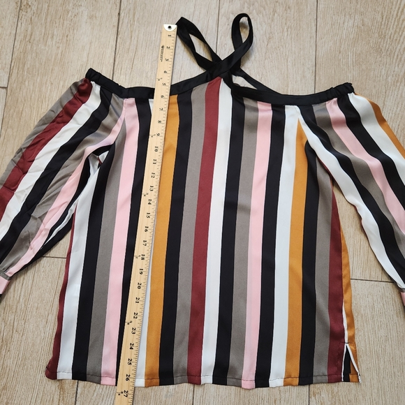 LOFT Off The Shoulder Long Sleeve Blouse Top Striped Halter Neck - Picture 10 of 12
